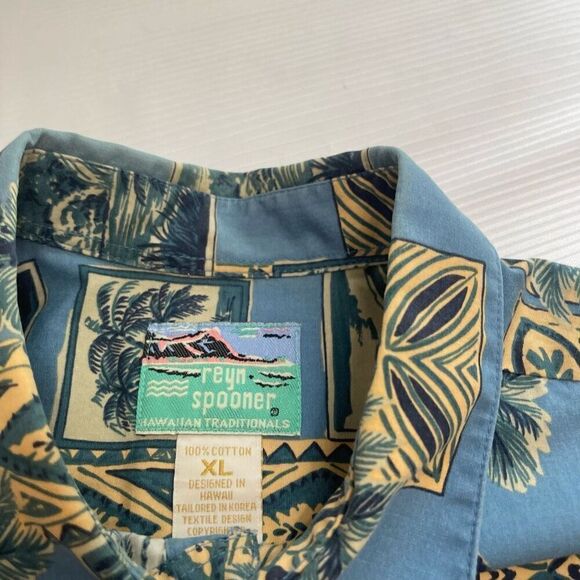 Reyn Spooner VTG Blue Palm Short Sleeve Button Up Shirt Size XL - Picture 4 of 8